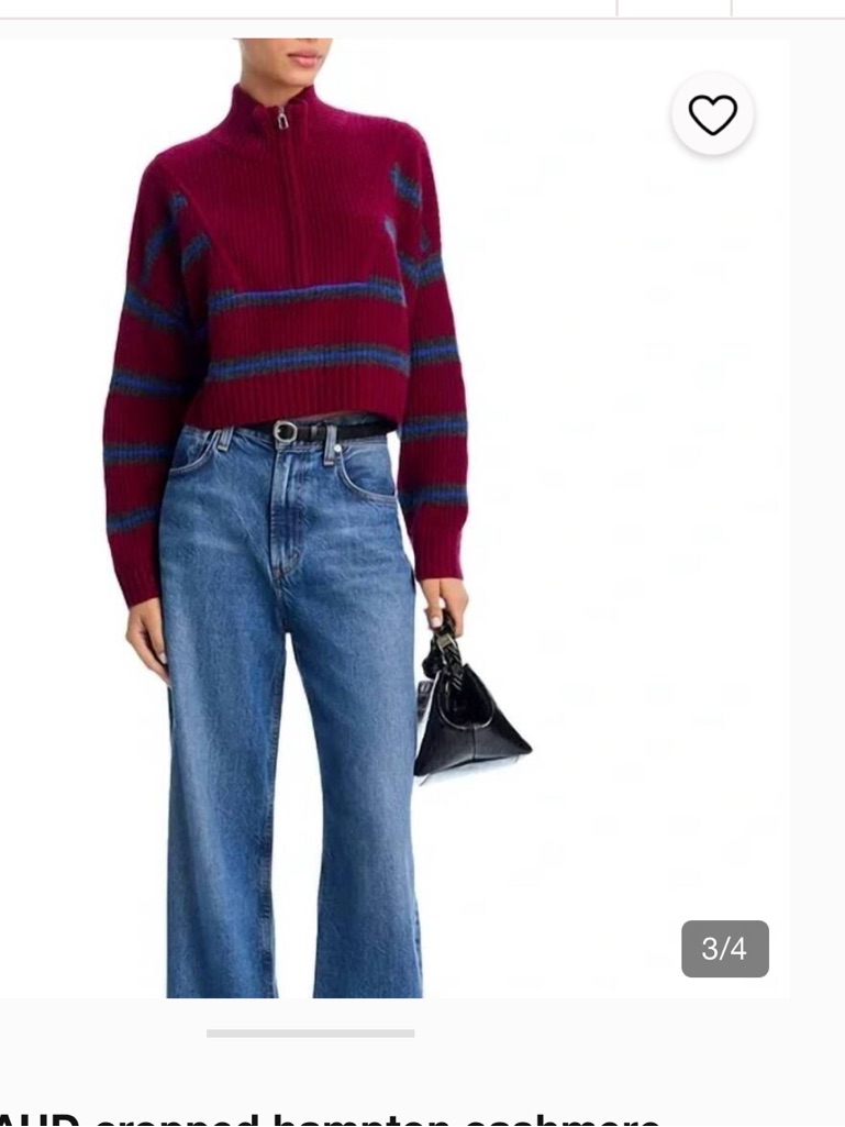 Staud Hampton Cashmere Cropped Sweater Crimson Stripe Nwt Size Large
